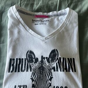 Bruno Banani White V-Neck T-Shirt with Zebra Print